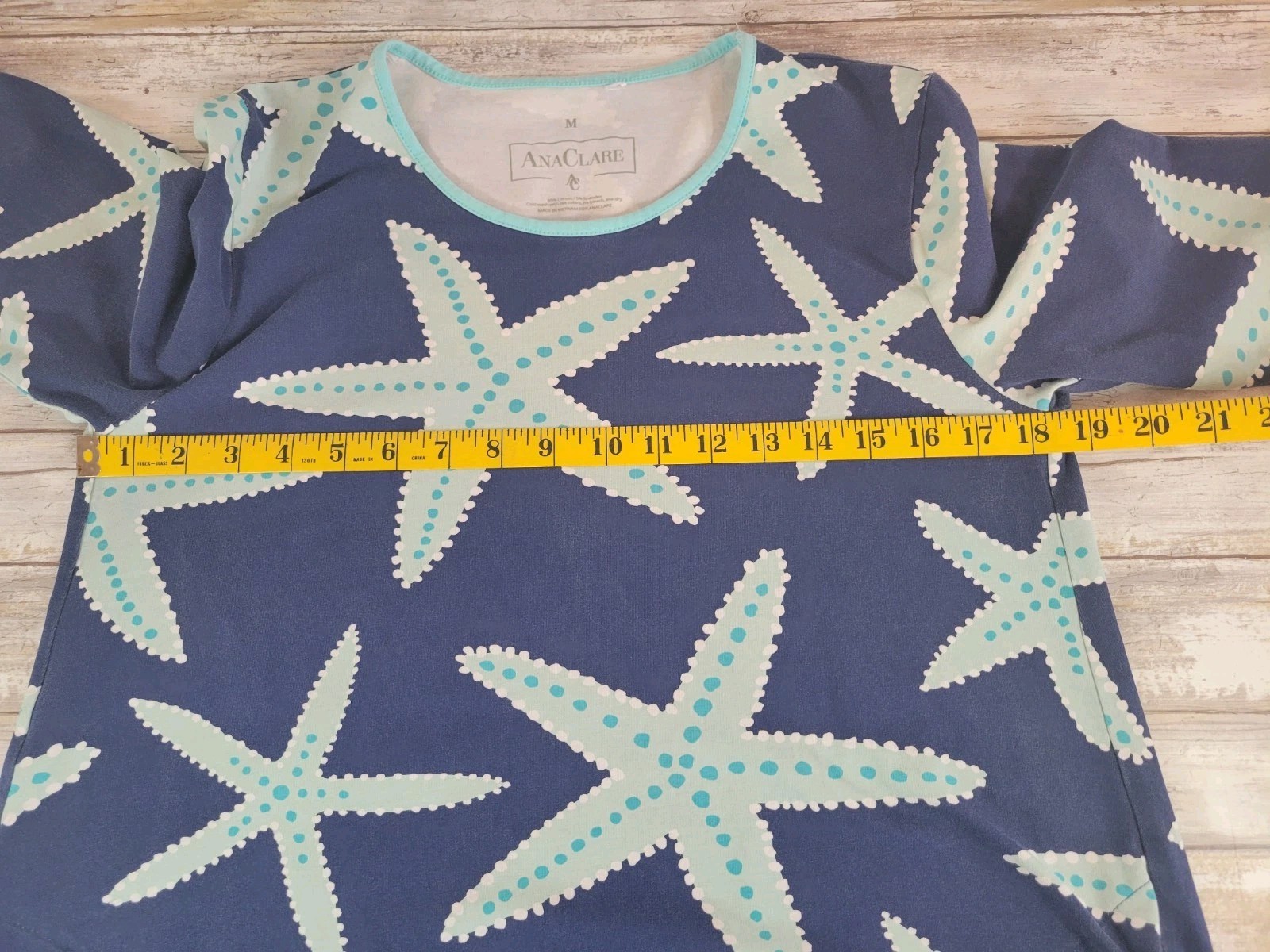 Ana Clare Sea Star Blue A-line Swing Dress Pockets Medium Starfish Beach