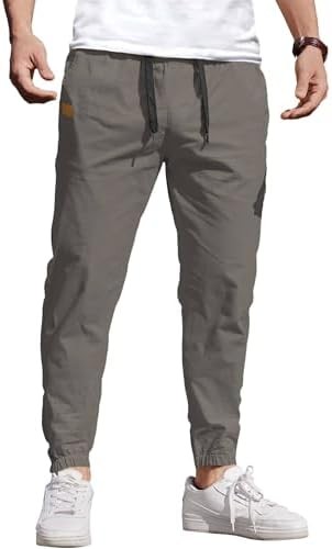 Coofandy Pants Cargo Solid Mens Casual Joggers Elastic Drawstring Chino Hiking