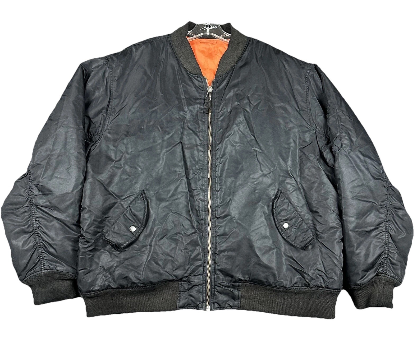VTG J&R Russia Flight Jacket Men’s Full Zip Bomber Black Flyer Thick Nylon Rare