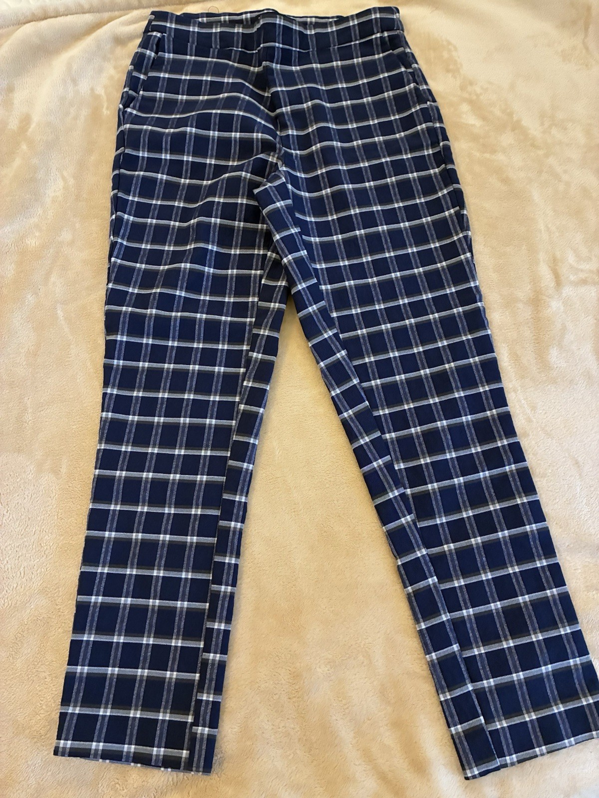 Women’s Ava & Grace Brand Navy Blue/White Checkered Dress Slacks Size Medium