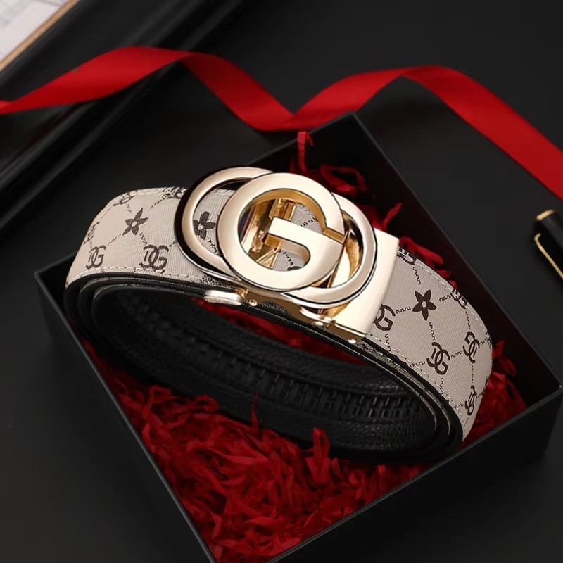 Mens PU Leather Ratchet Belt Automatic Buckle Adjustable Casual Waist Belt