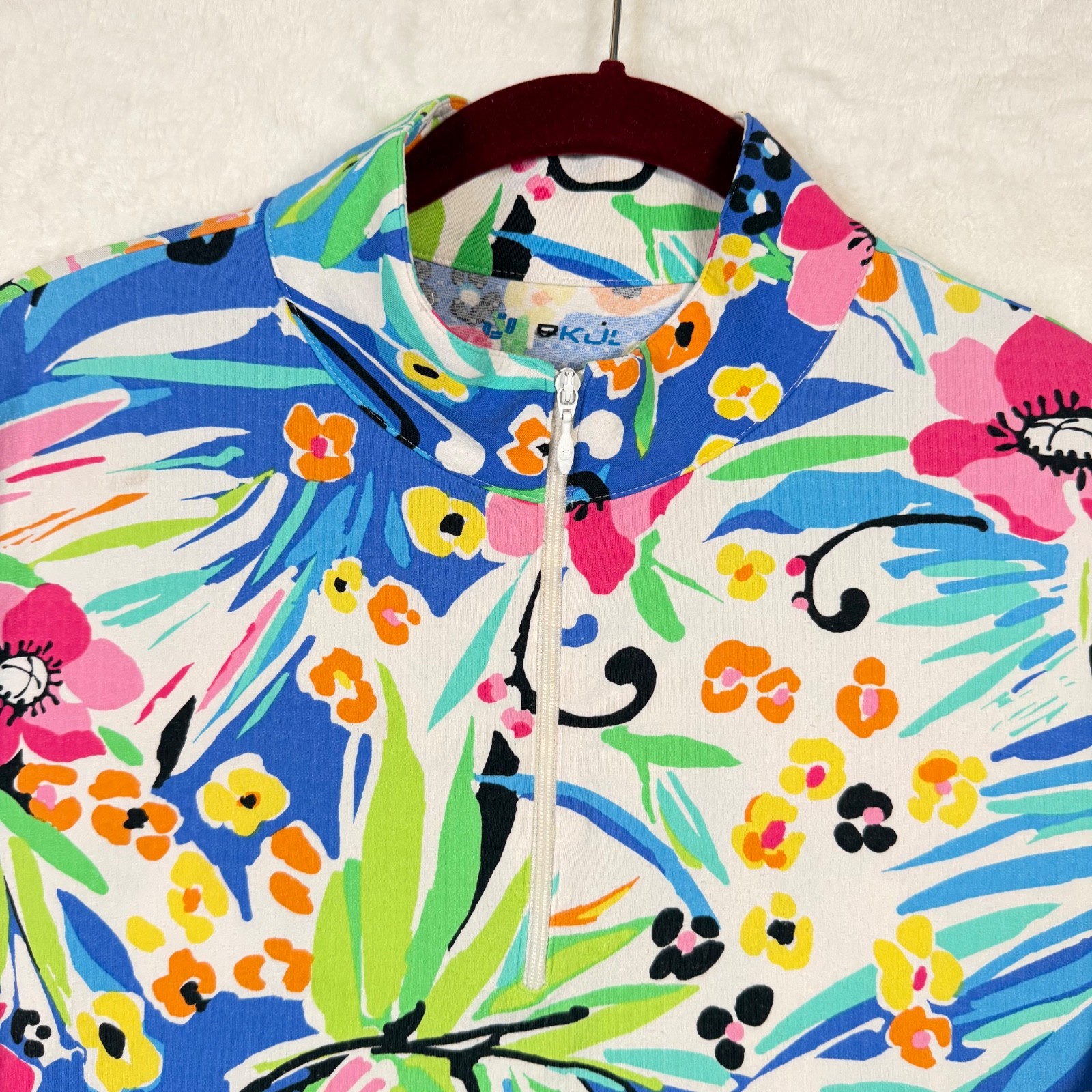 IBKUL 1/4 Zip Golf Top Women’s M Floral Tropical UPF 50+ Cooling Long Sleeve