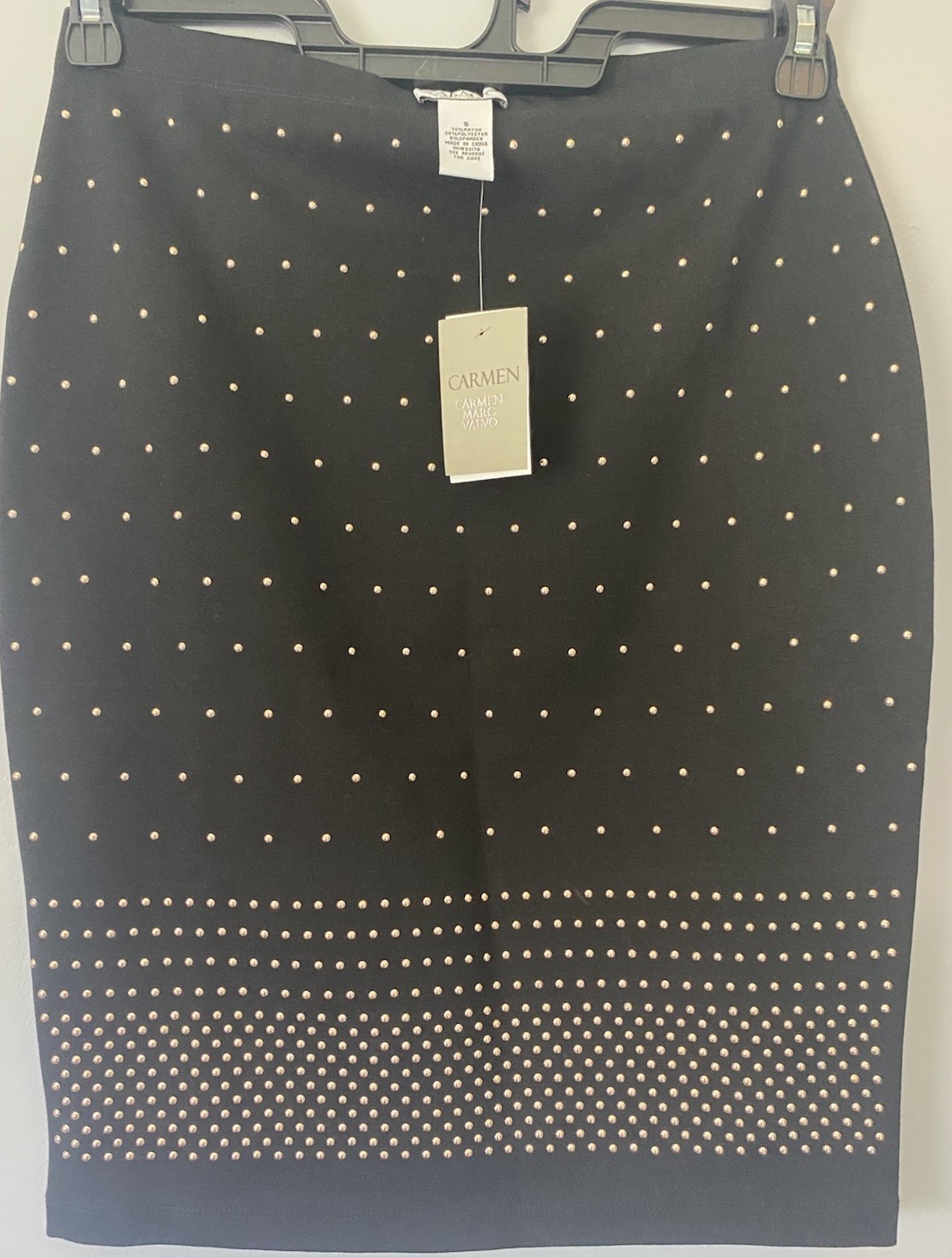 NWT Carmen Marc Valvo Women’s Black Gold Studded Pencil Skirt Sz Small Stretch