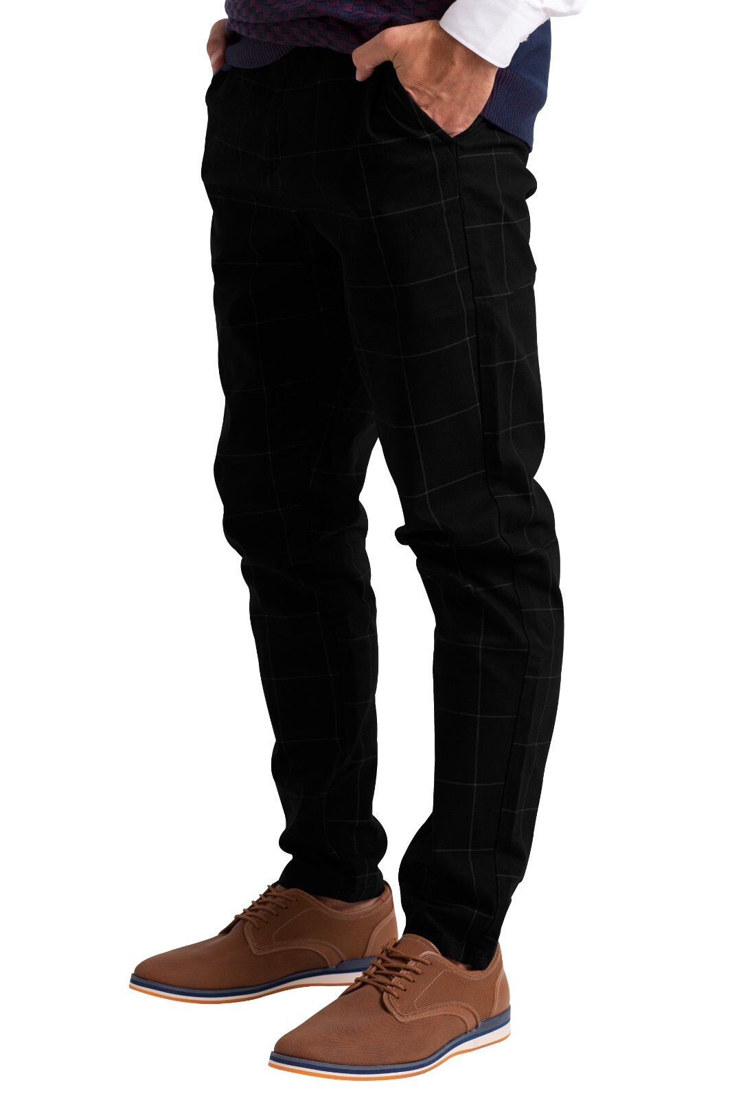 Mens Plaid Check Formal Pants Stretch Slim Fit Casual Fashion Smart Work Trouser