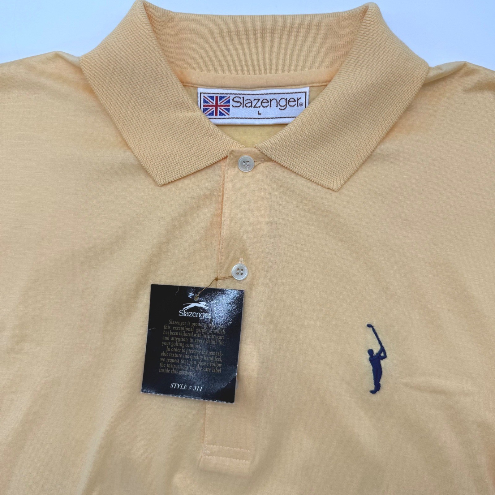 Slazenger Polo Shirt Men Large Yellow Short Sleeve Golf Style 311 Cotton Vintage