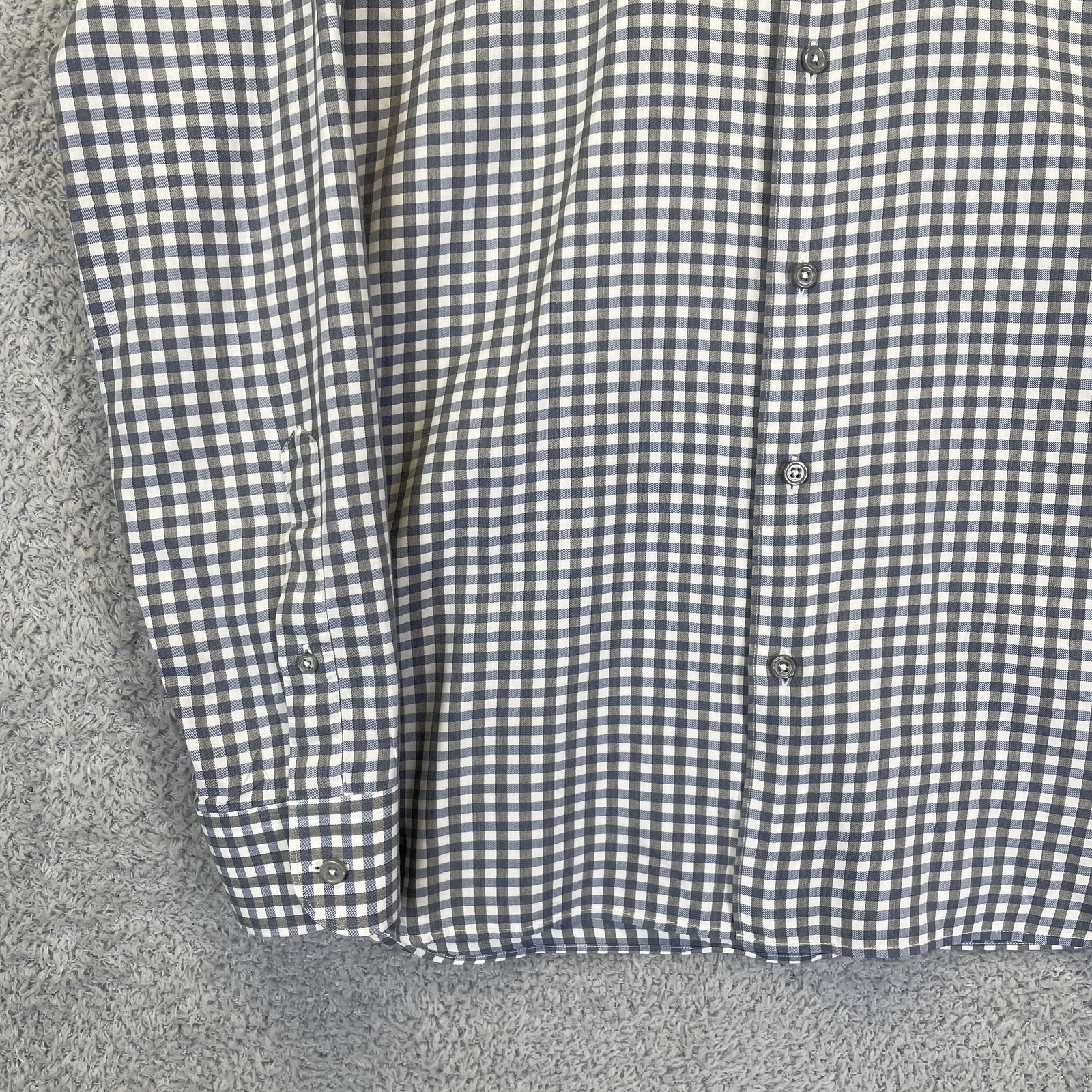 Zegna Men’s Blue Gray Gingham Button Up Shirt Size Large Cotton Long Sleeve