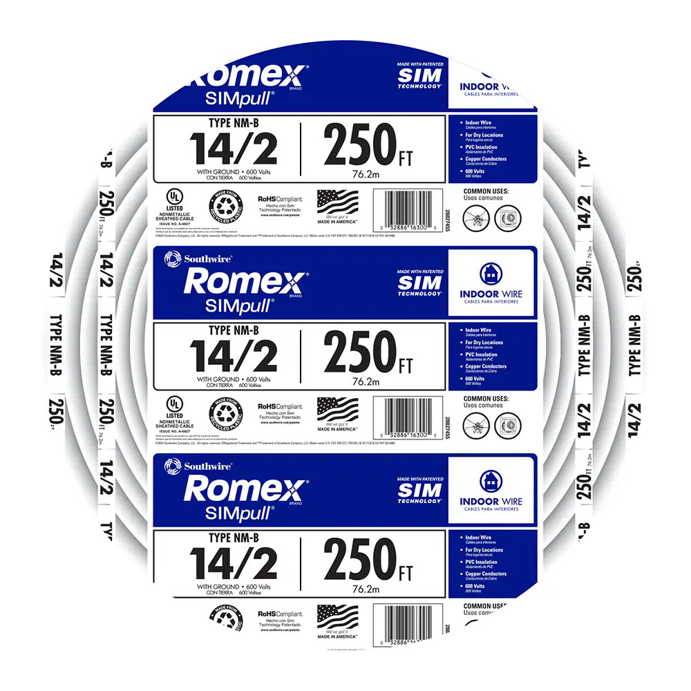 Southwire 250-ft 14 / 2 / Romex Romex Solid Indoor CU NM-B Individual pack|12908