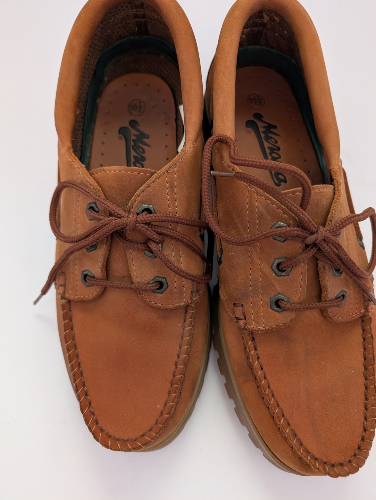 Mens Merona Tan/ Rust Leather Boat Shoes Size 10.5