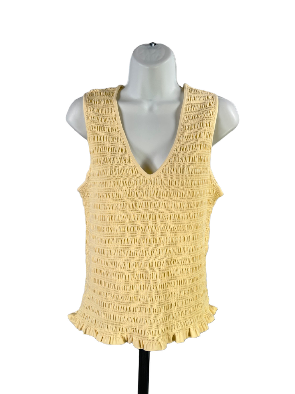 Loft Women’s Yellow Smocked V Neck Ruffle Trim Sleeveless Blouse – L
