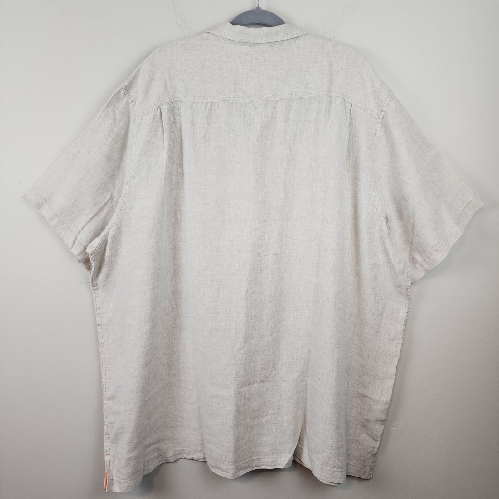 Tommy Bahama Button Down Sea Glass Linen Camp Shirt sz 3XL T beige pocket New