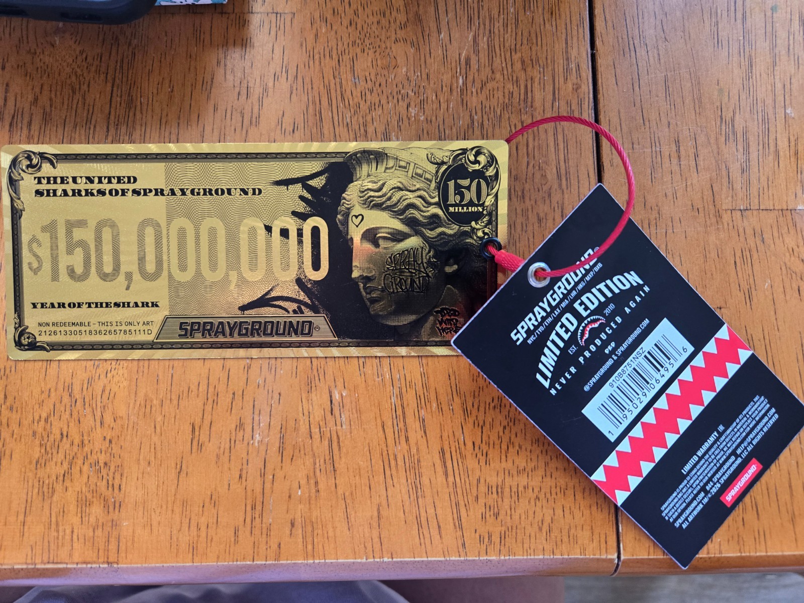 Sprayground Limited Edition Tag Red/Gold $150,000,000 Year of the Shark