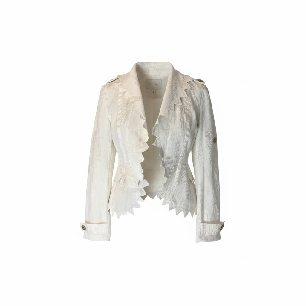 Nicola Berti Women’s White Ruffle Collar Blazer, size small