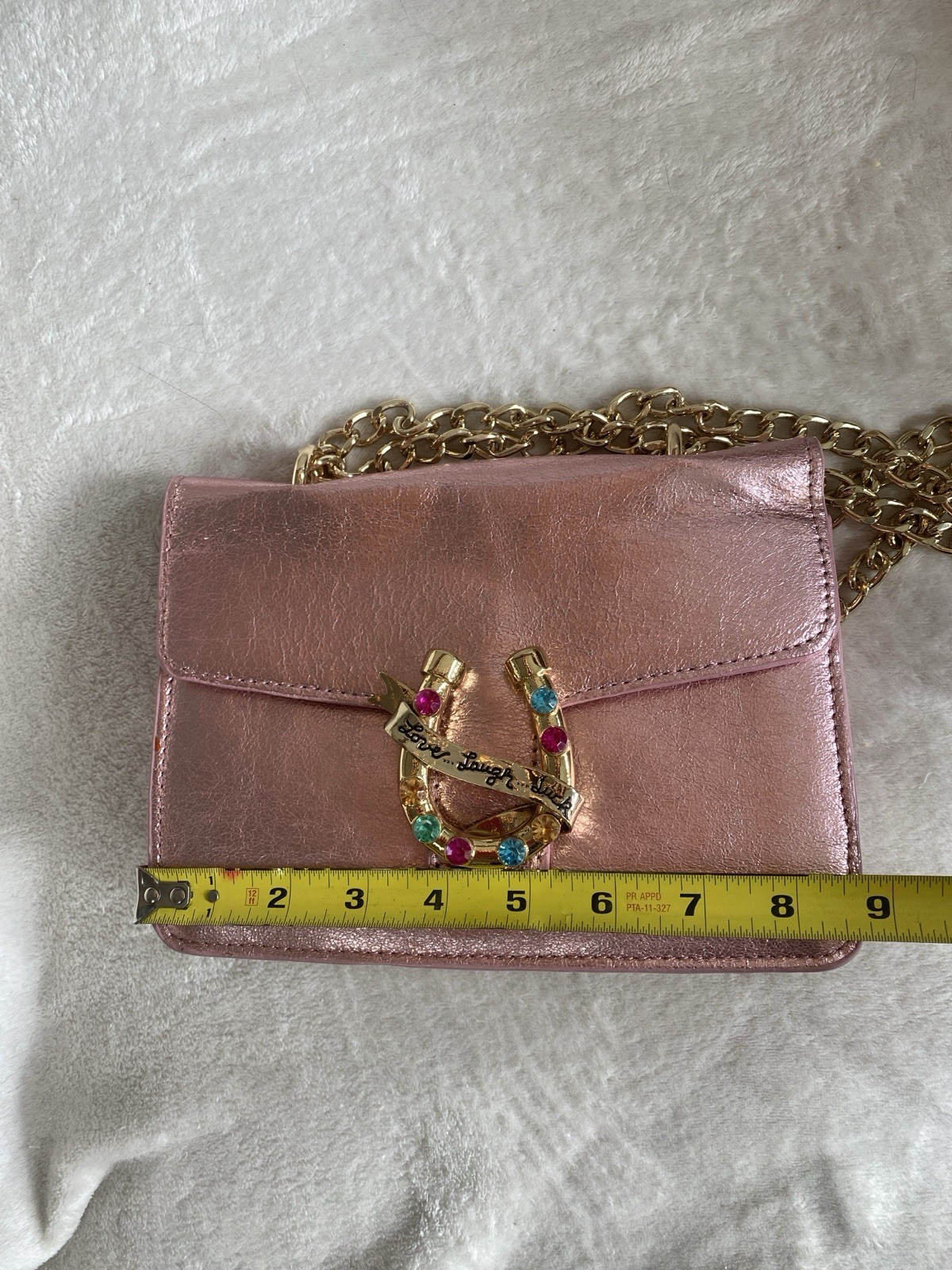 NWT Betsy Johnston Pink Gem-Embellished HORSESHOE Crossbody Bag with Chain Strap