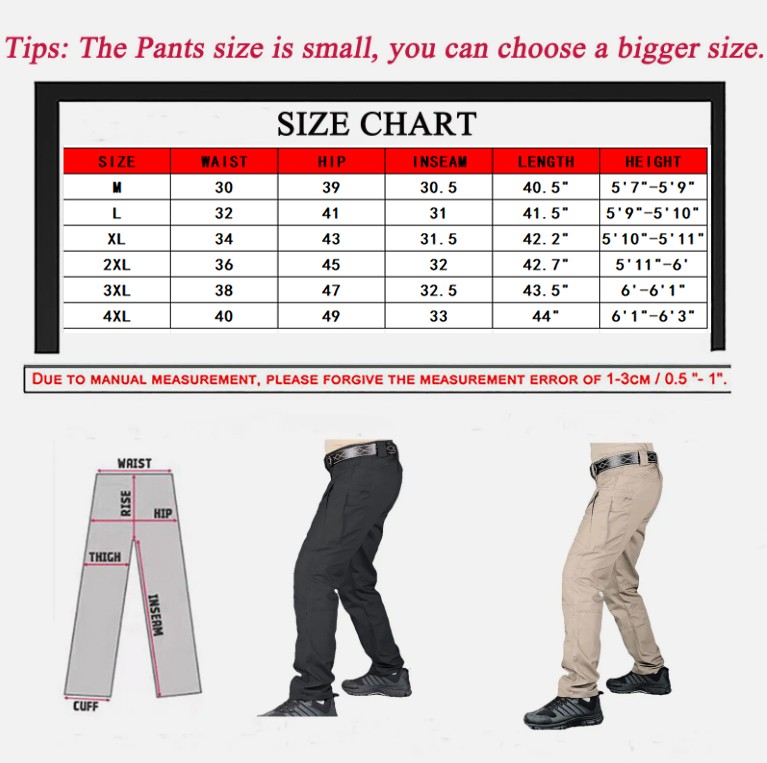 Mens Cargo Pants Tactical Waterproof Work Hiking Combat Outdoor Trousers Pants