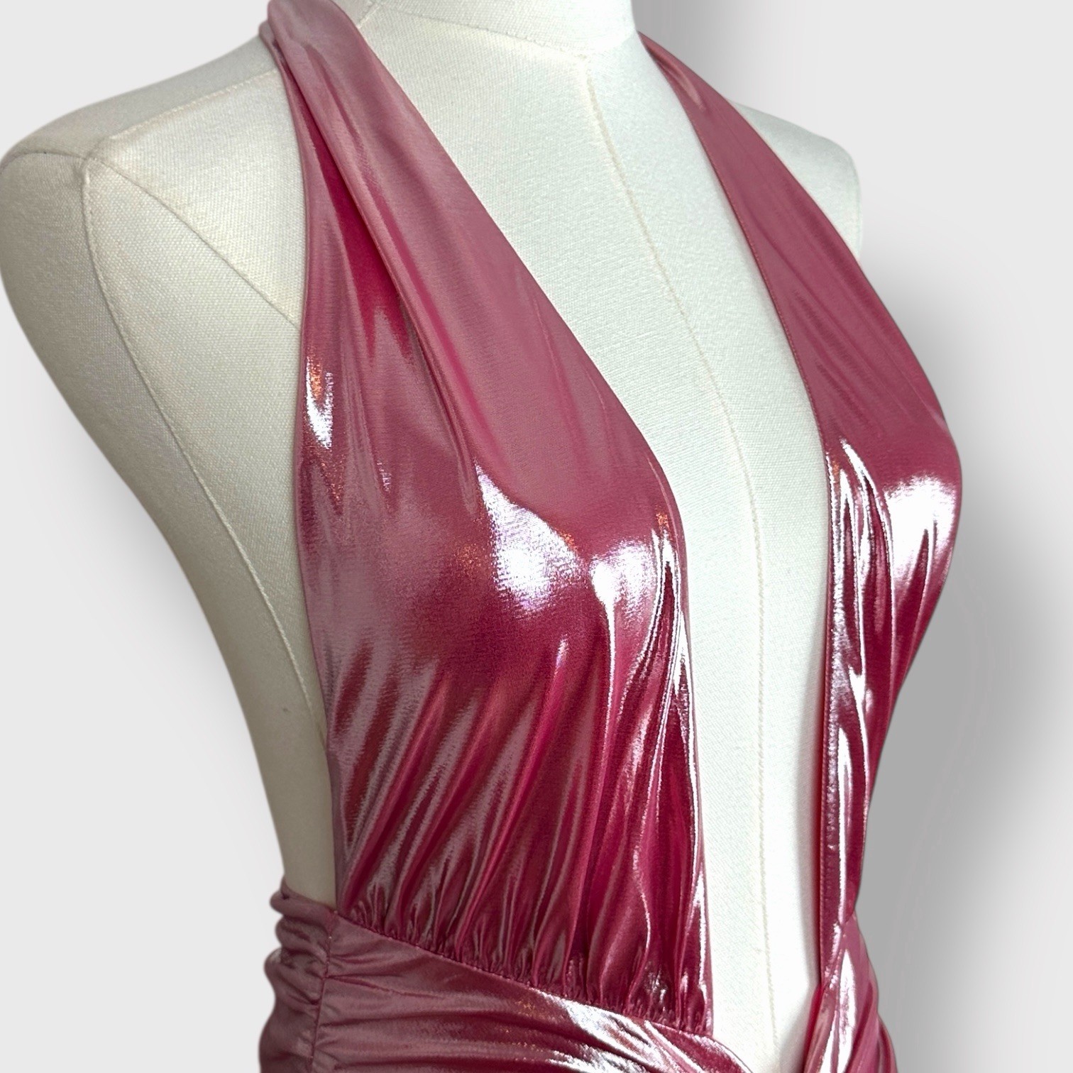$798 Retrofete Nissa Dress Pink Gold Lame Knotted Halter Designer Rare Small