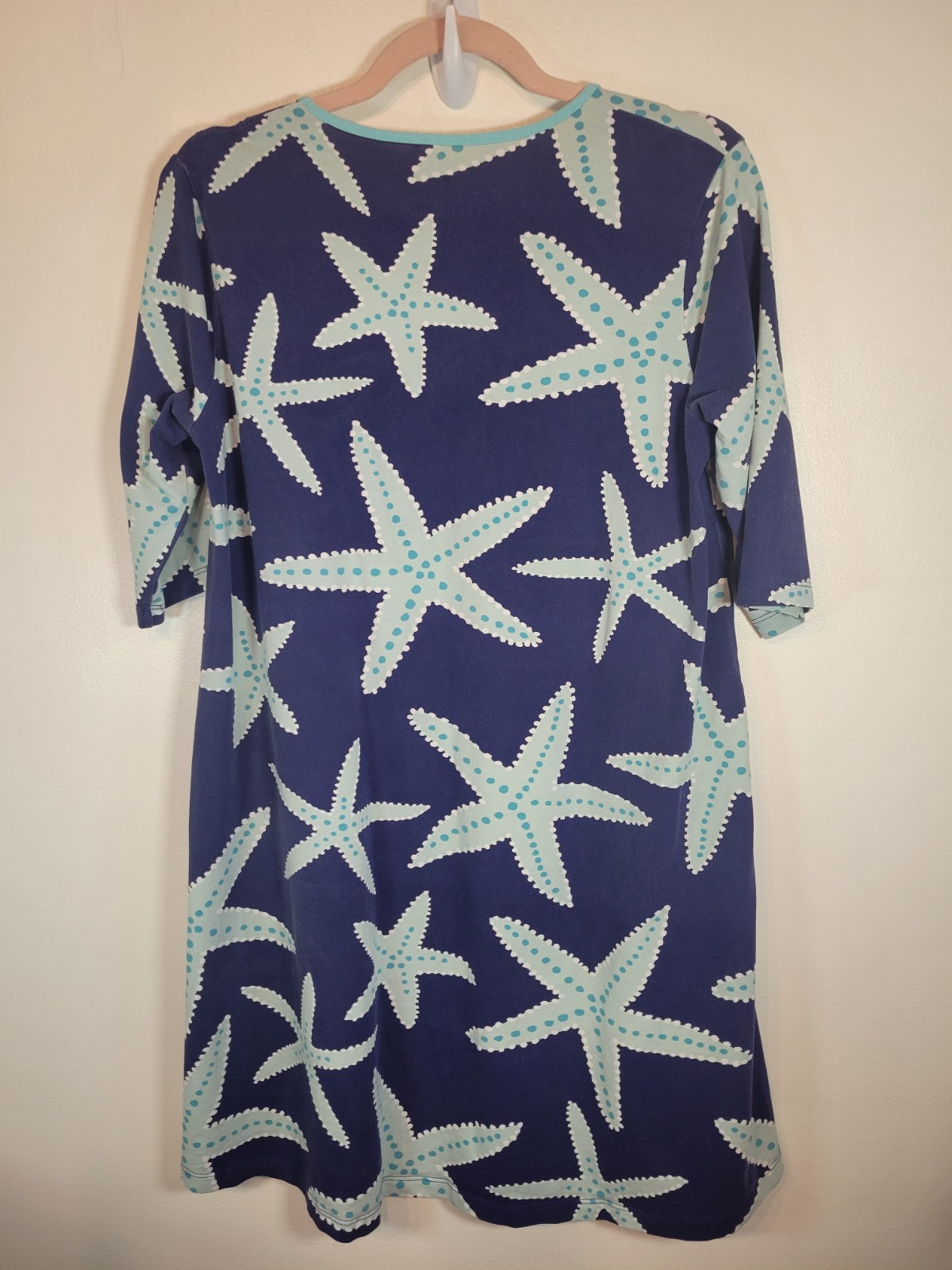 Ana Clare Sea Star Blue A-line Swing Dress Pockets Medium Starfish Beach