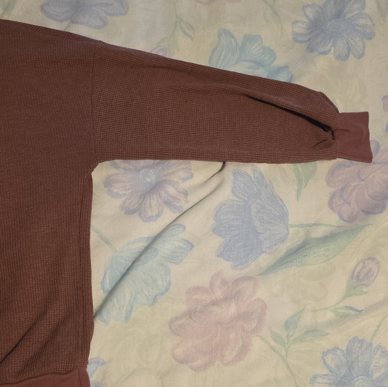 Unknown Factory Women’s Brown Waffle-Knit V-Neck Cotton Pullover Sweater M