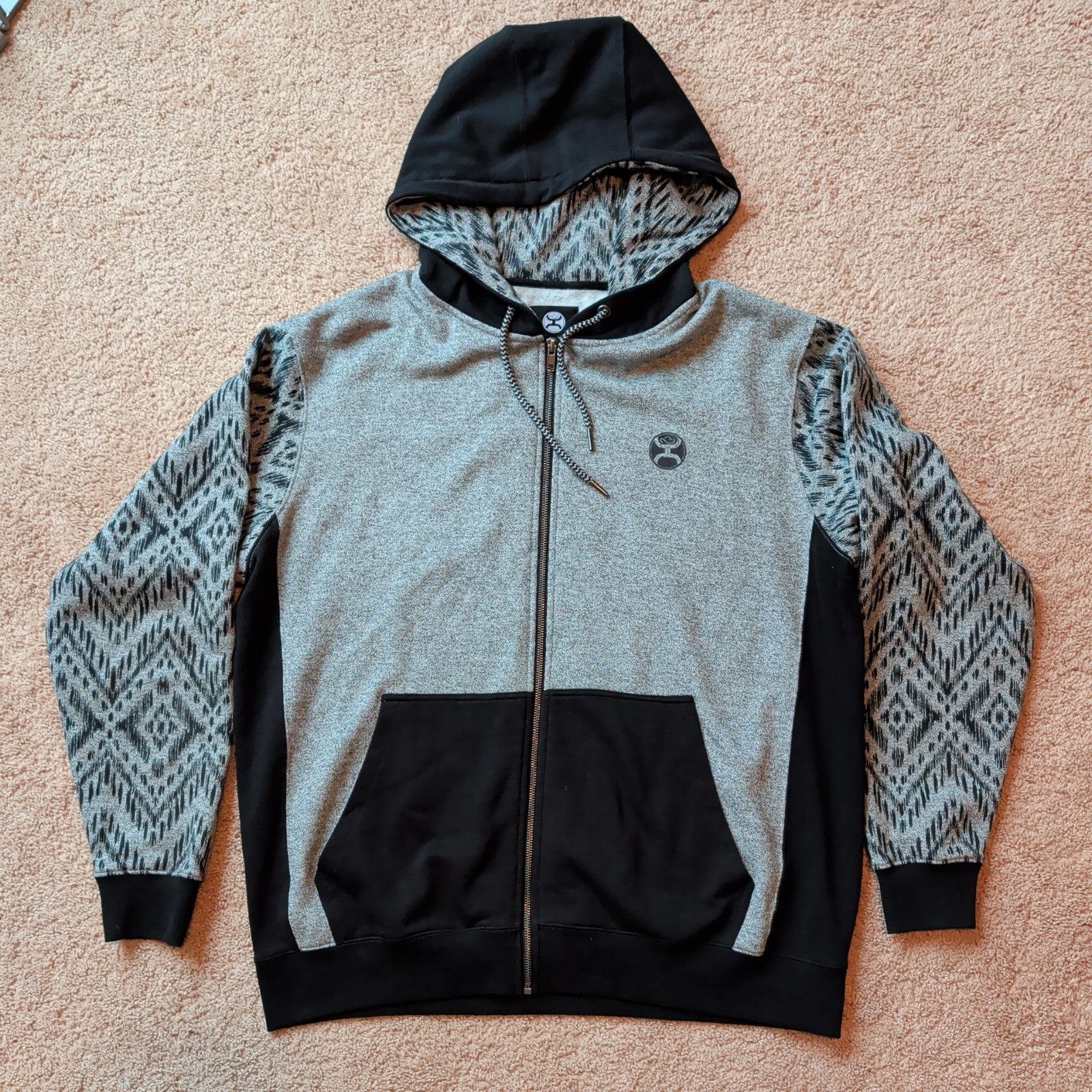 Hooey Men’s Western Aztec Pattern Full Zip Bomber Jacket Gray/Black XL