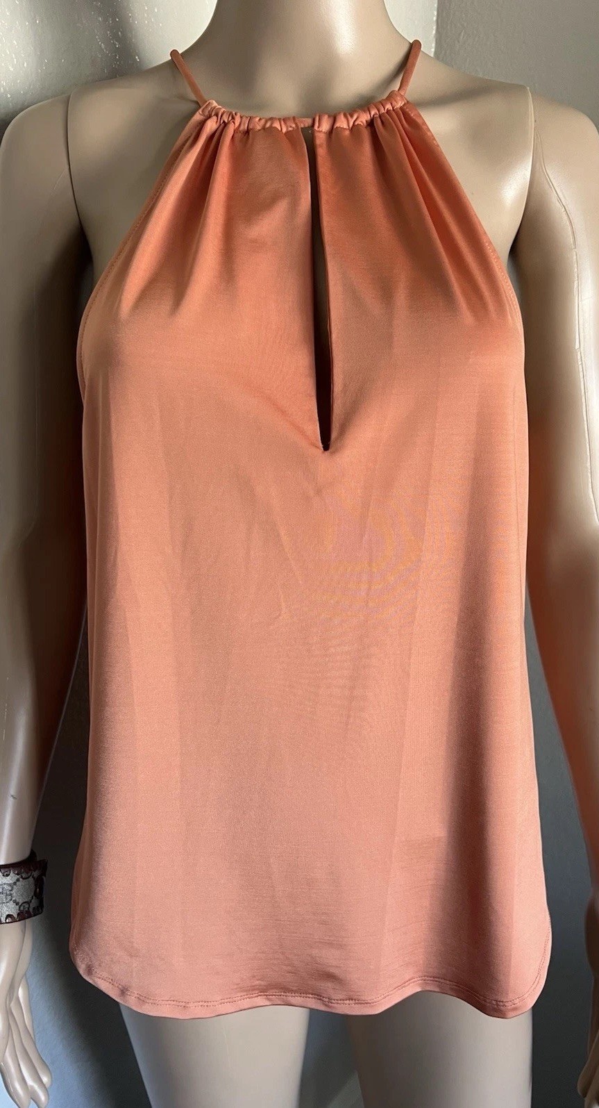 Veronica Beard Kusumi Satin Halter top Keyhole Cutout Tie Neckline Blouse sz S