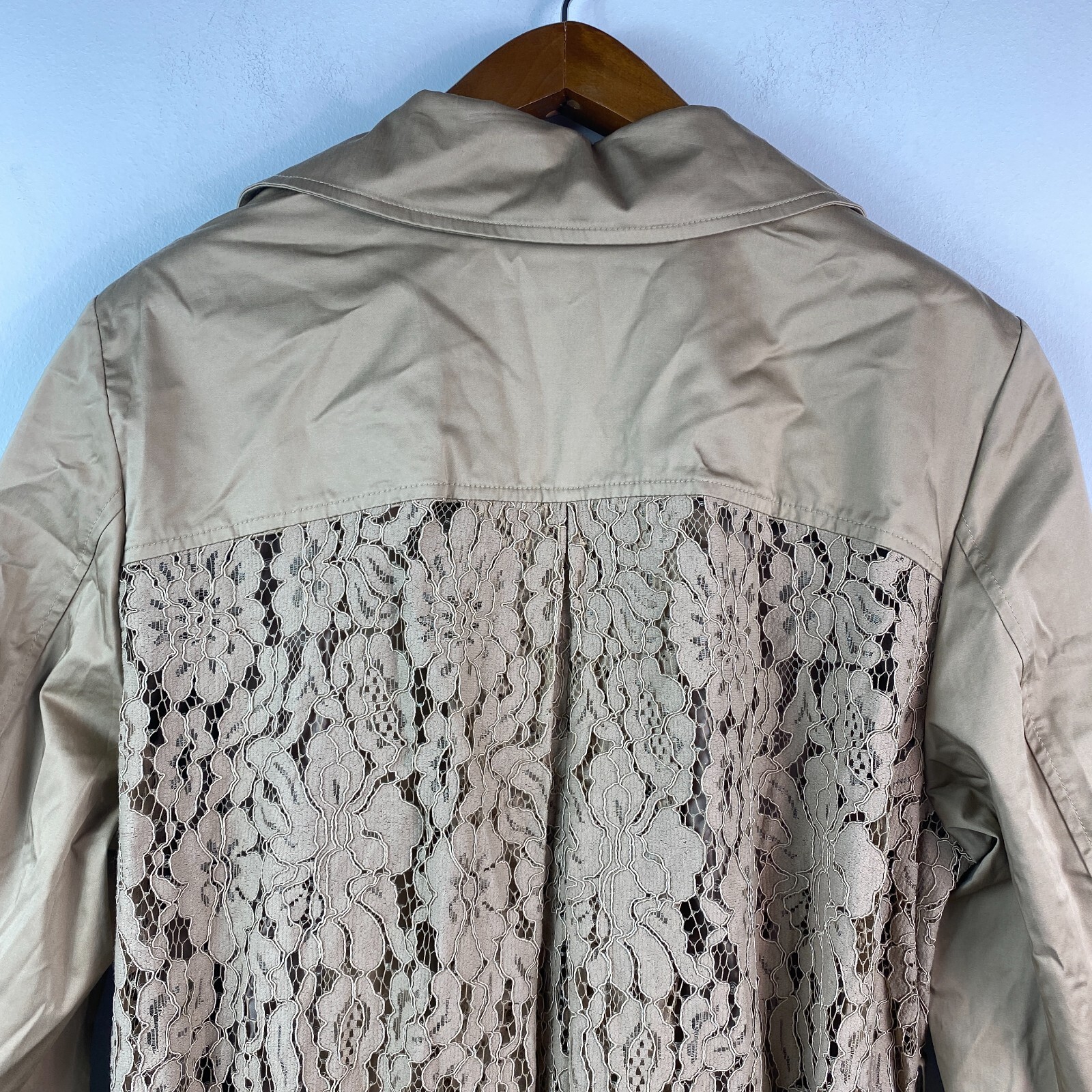 INC Womens Plus 0X Doe Tan Lightweight Lace Back Spring Trench Coat NWT BD35