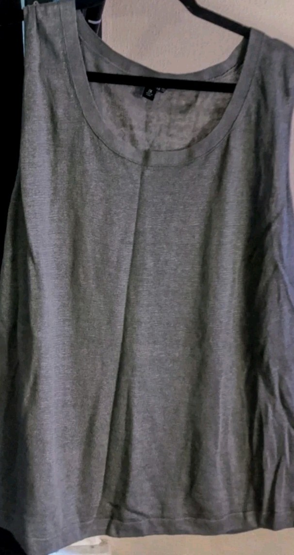 Lafayette 148 New York Gray Linen Knit Tank Top Scoop Neck Sleeveless SZ 2X EUC