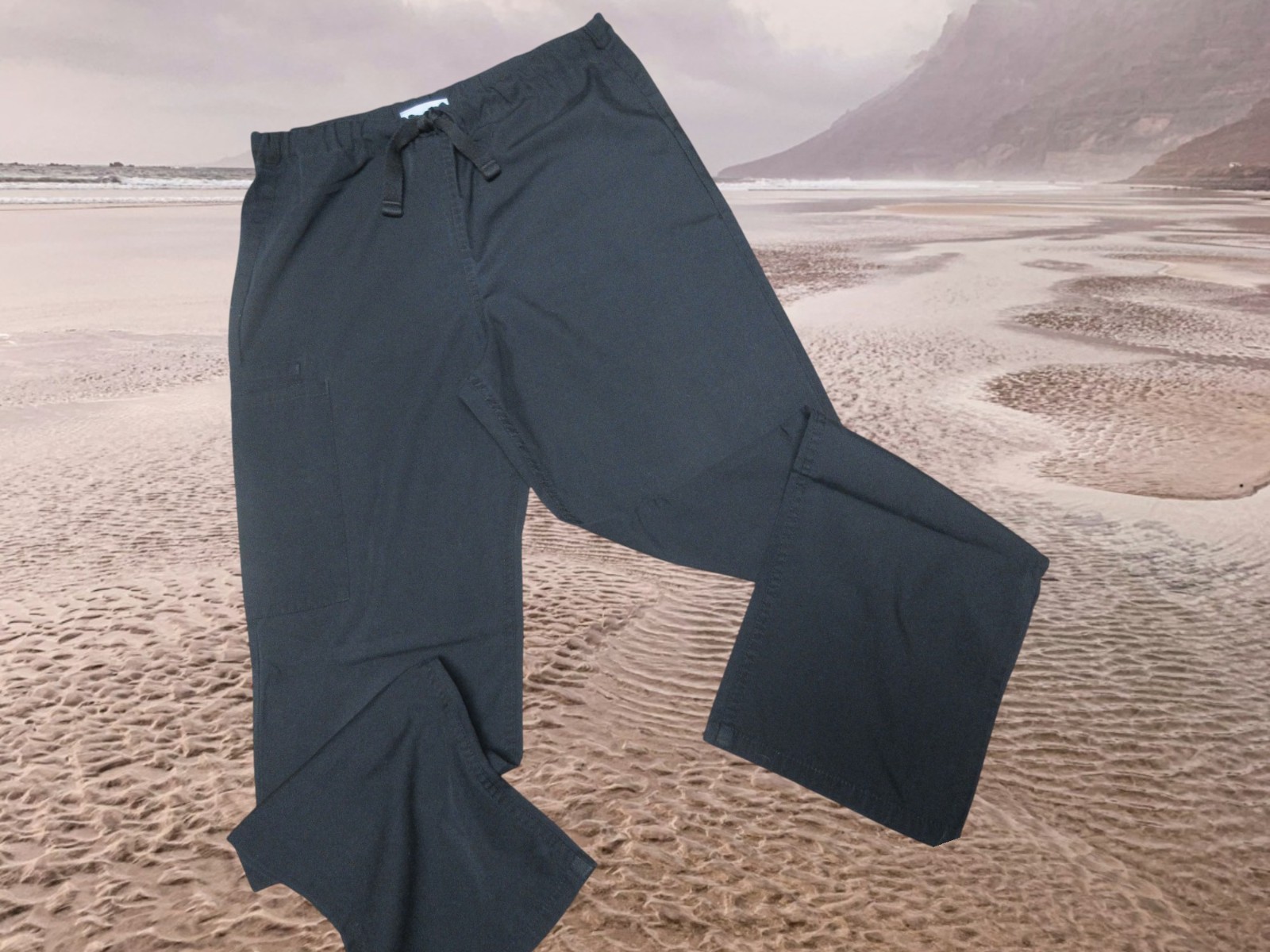 UA Scrubs Unisex Black Elastic Waist Drawstring Cargo Scrub Pants Sz XS