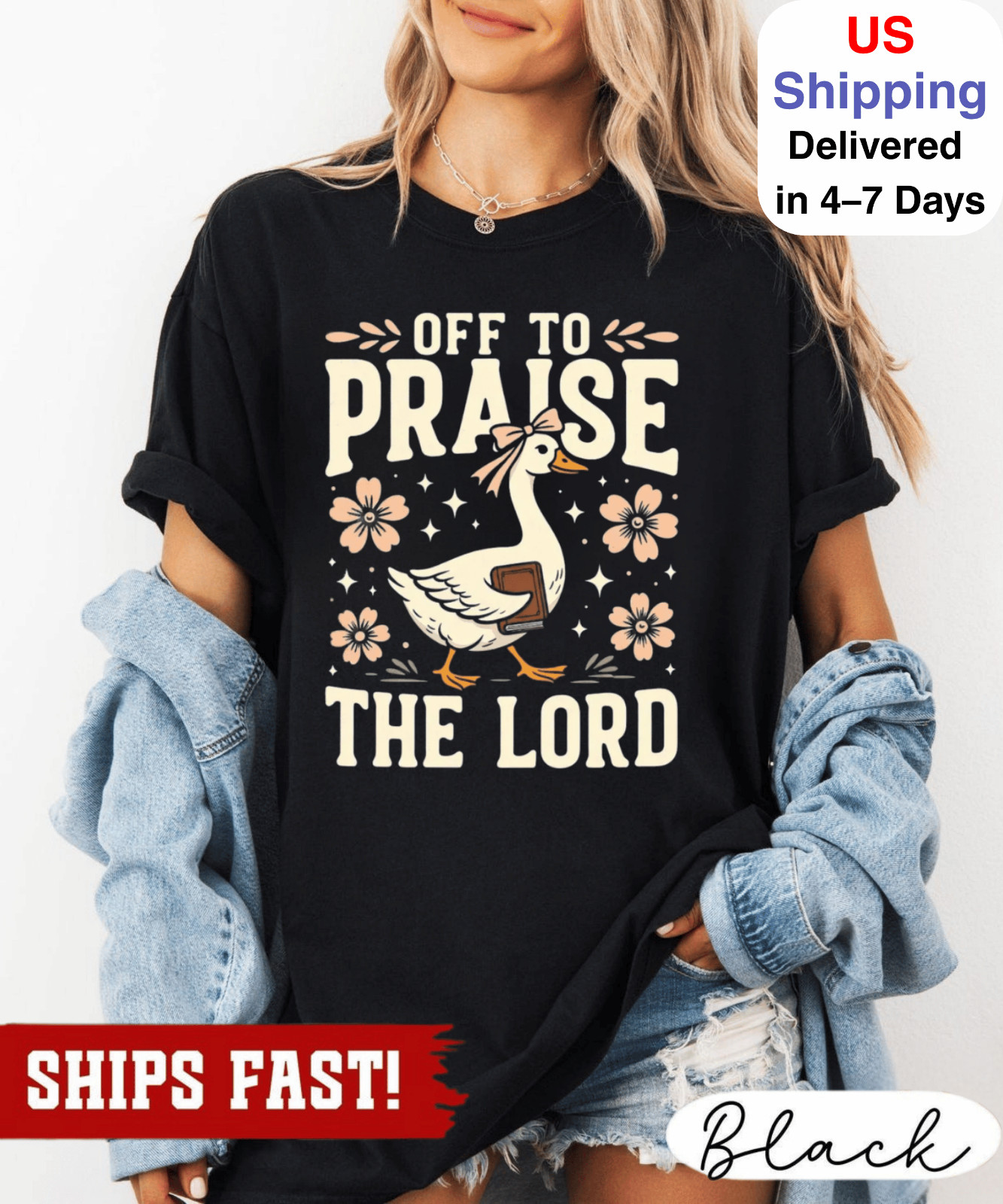 Off to Praise the Lord T-Shirt, Bible Verse Christian Tee, Faith Goose Shirt, Tr