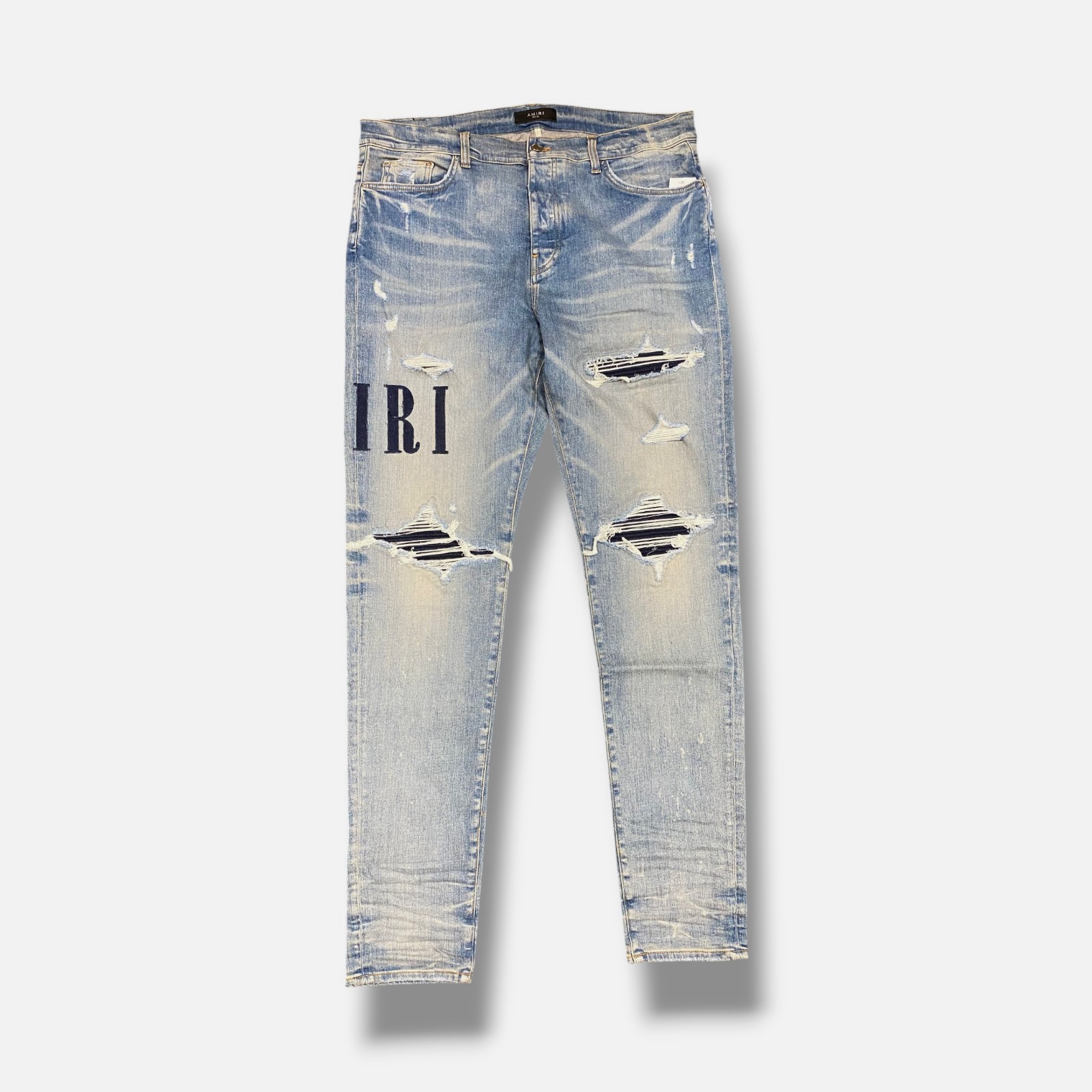 Amiri Men’s Blue Denim Applique Logo Jeans Pants Size 40