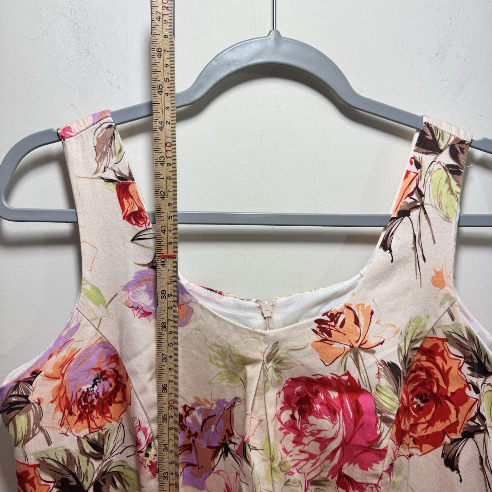 Shabby Chic Garden Party Coquette Fit Flare Floral Retro Midi Dress 12 Peach