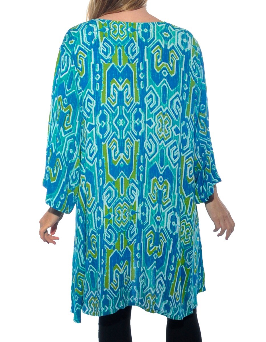 WeBeBop TRIBAL SPIRIT Blue Green White Crinkle Rayon Swing Top