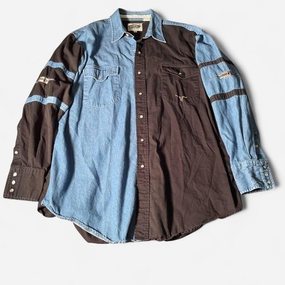 Cumberland Outfitters Mens XL Western Snap Shirt Colorblock Denim Southwestern