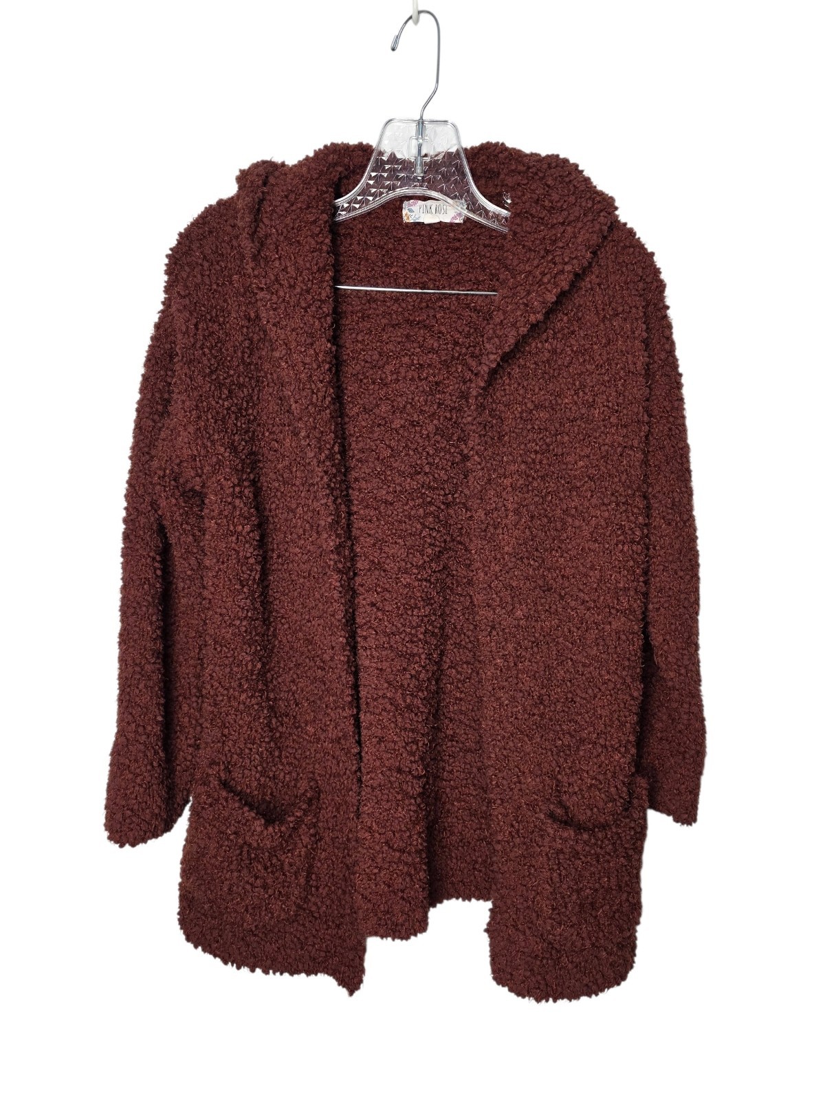 Pink Rose Plush Curly Sherpa Jacket – Burgundy Size Large