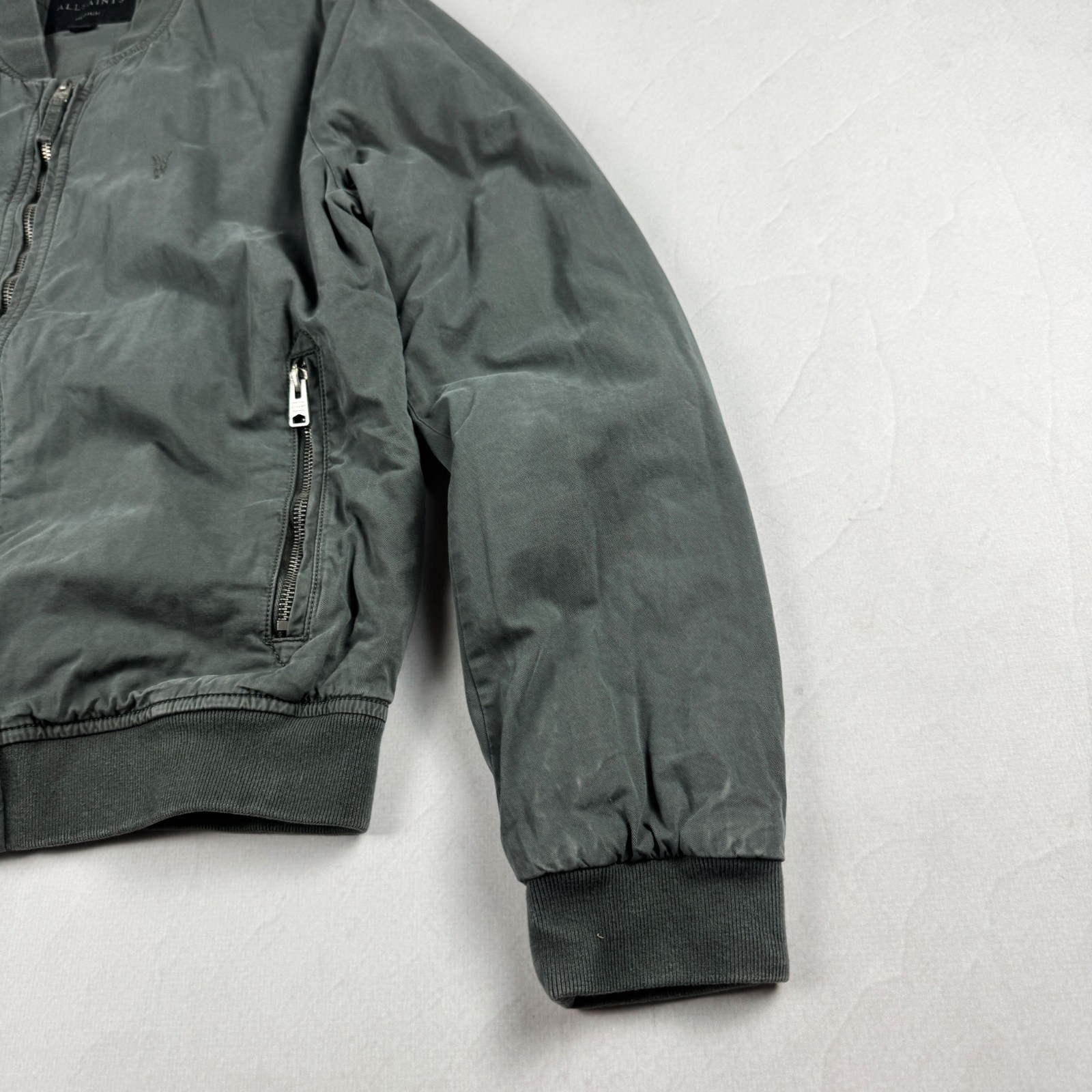 Mens AllSaints Bomber Jacket Grey Minimalist Flight Jacket Casual Outerwear
