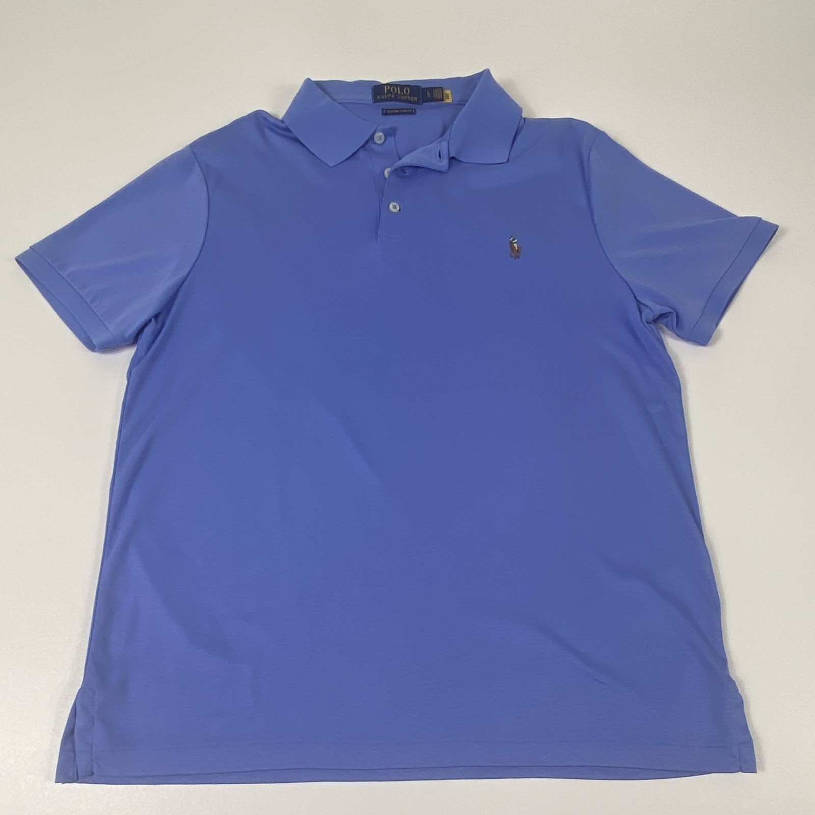 Polo Ralph Lauren Men’s L Blue Solid Cotton Custom Slim Fit Polo Emb Logo