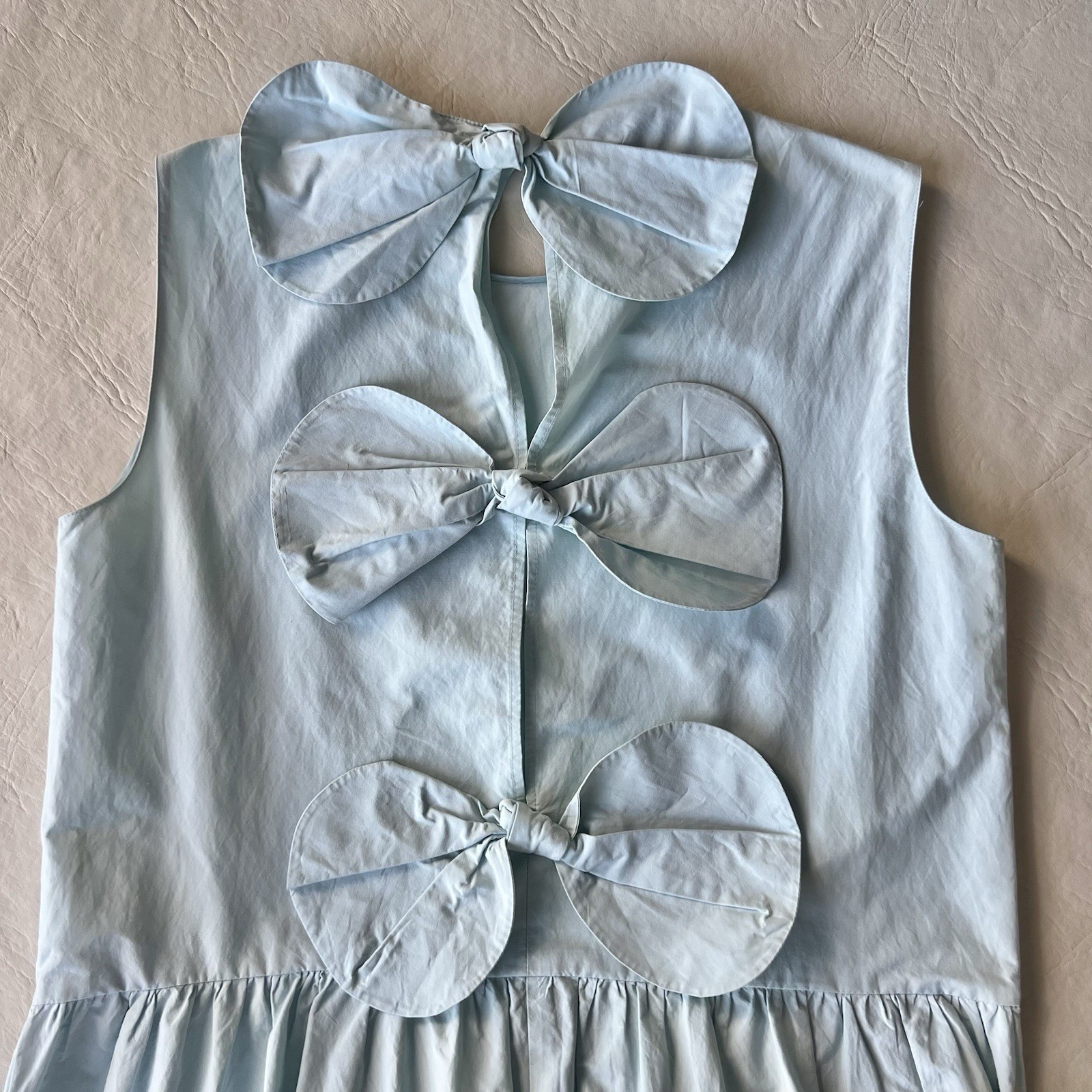 Red Valentino Light Blue Tiered Bow Back Cotton Poplin MIDI Dress IT 42 US 6