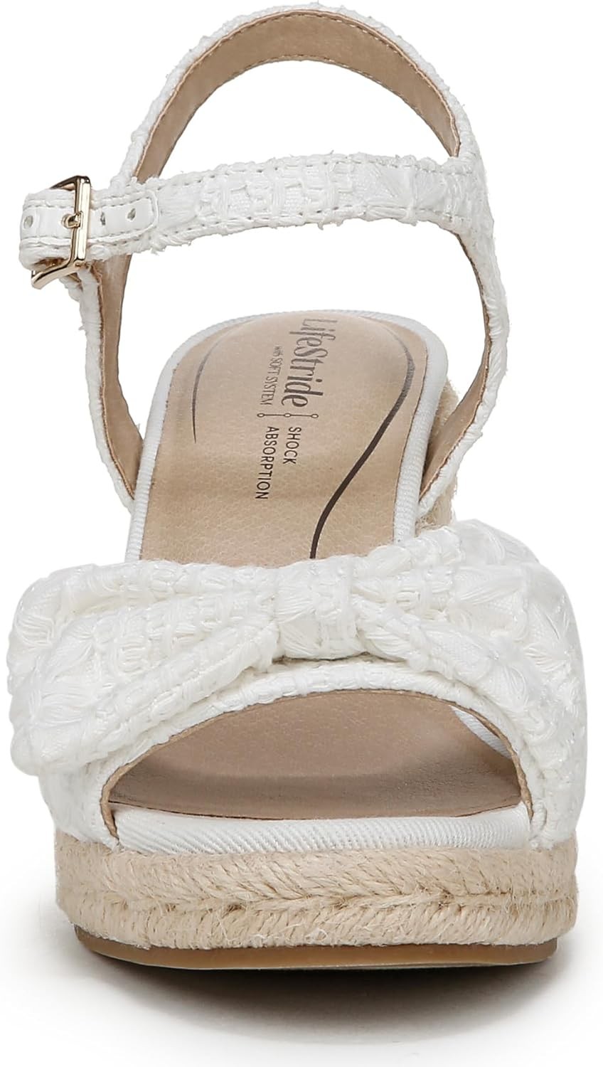 LifeStride Women’s White Fabric Tahlia Wedge Dress Sandals NW/OB 9.5W