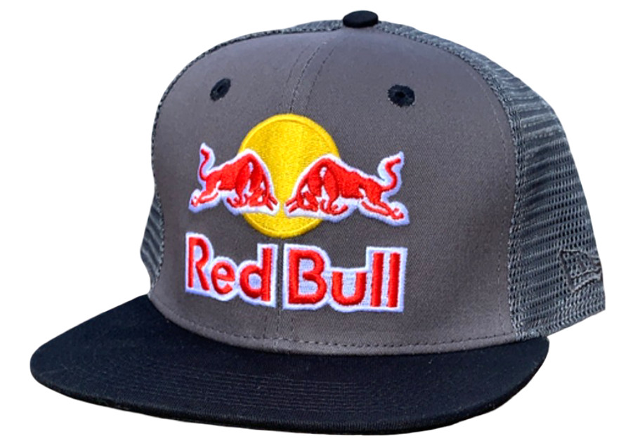 R – Red Bull Slate Gray & Black Flat Brim Trucker Cap. F1 Racing. MotoGP.
