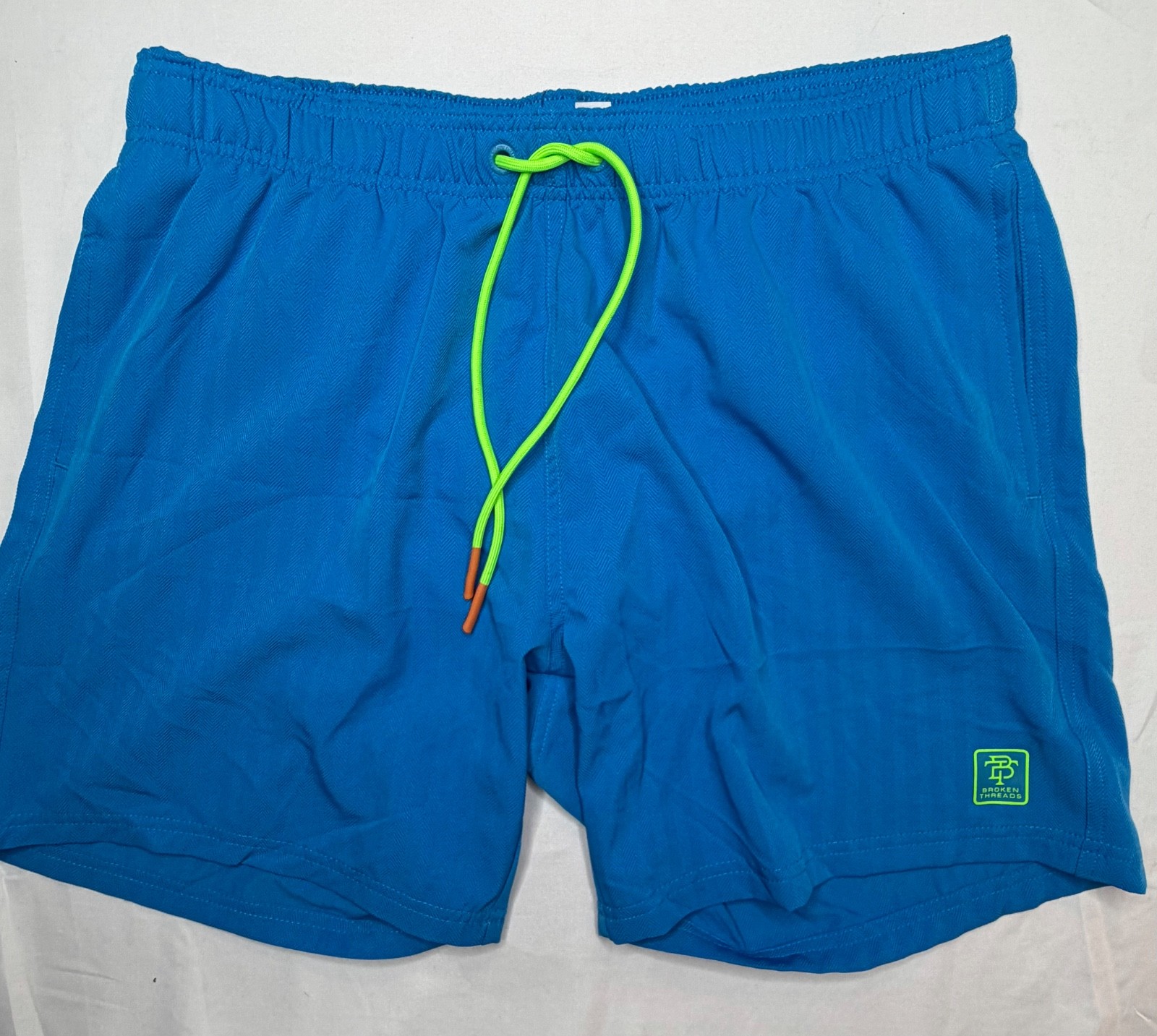 Broken Threads Blue Swim Trunks Men’s XL Lined Beach Shorts Neon Pockets