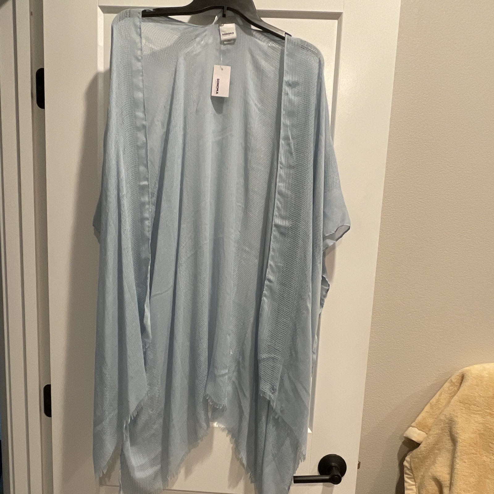 SONOMA Goods for Life Women’s One Size Blue Woven Fringe Open Front Kimono