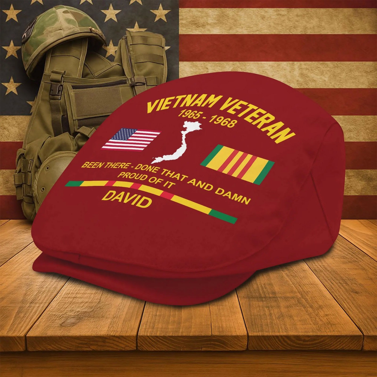 Personalized Vietnam Veteran Flat Cap Custom Name Year US Military Gift For Men