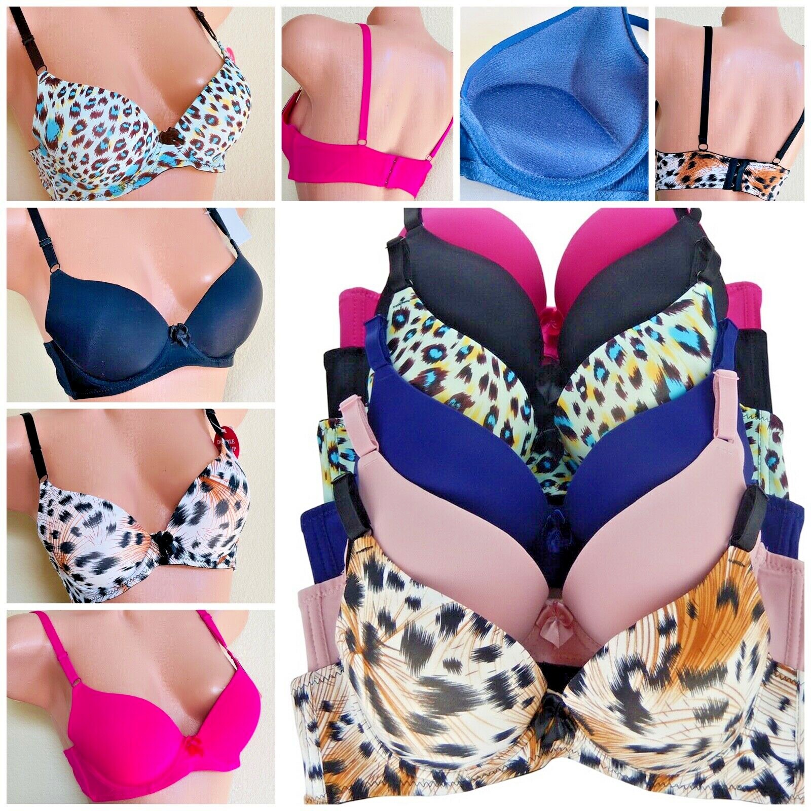 3- 6 Bras T-shirt Women’s Max Lift Extreme Push Up Add 2 Cup Push-ups 99 32B-40C