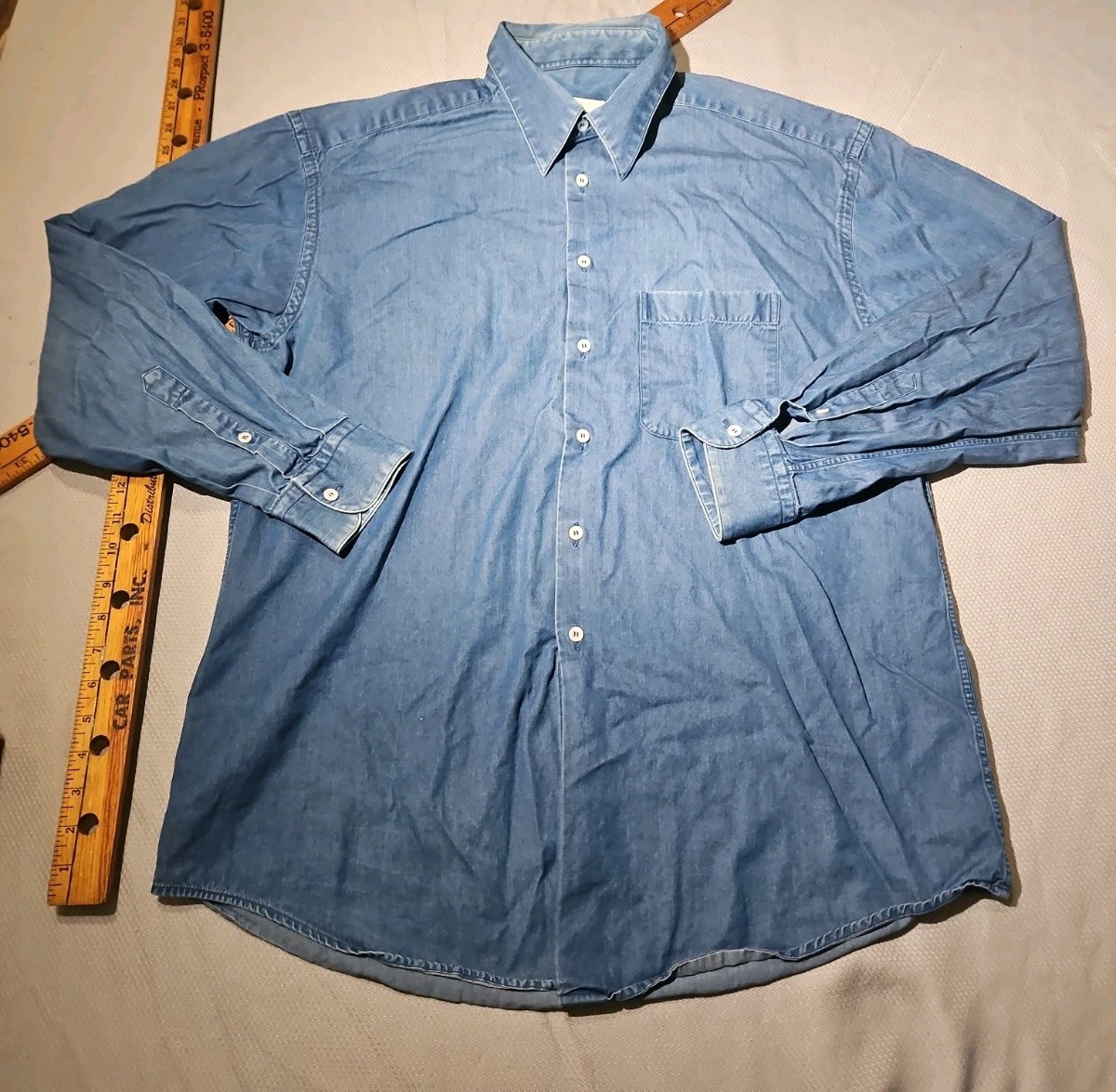 Ermenegildo Zegna Shirt Mens Large 16.5 42 Blue Soft Chambray Button Oxford