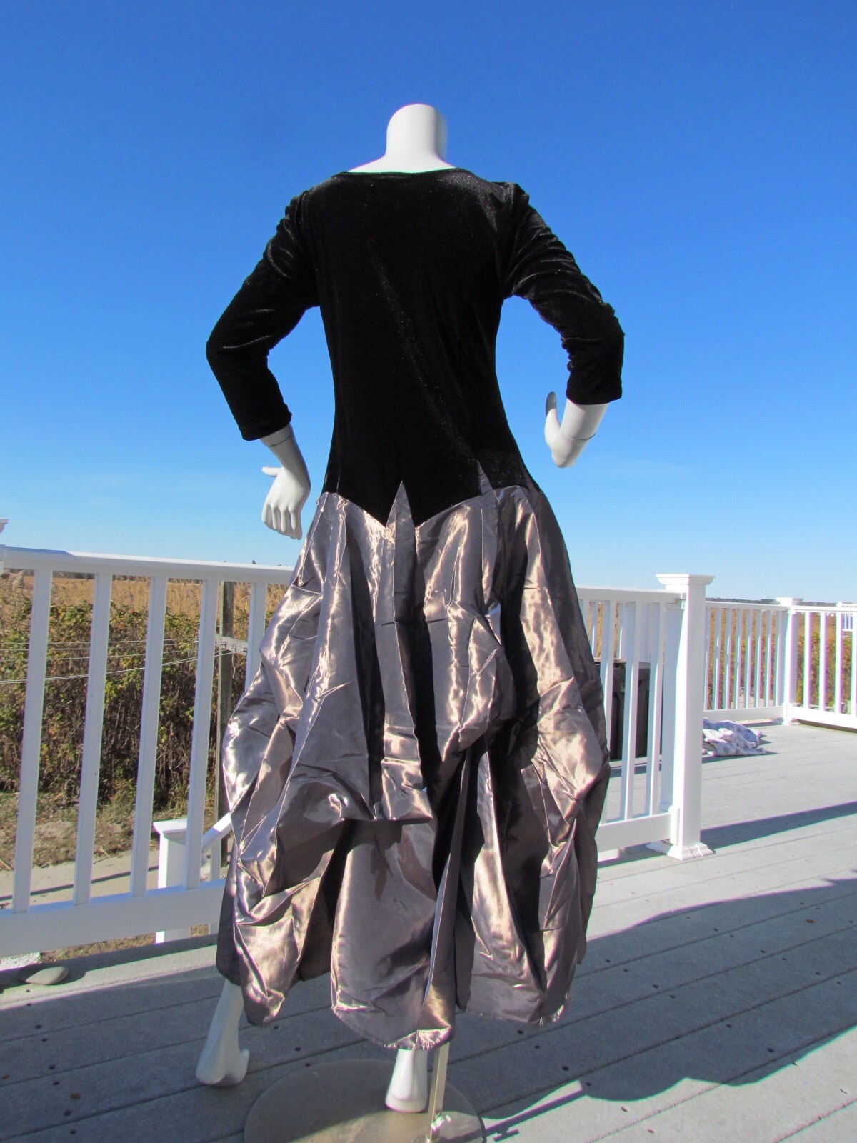 NEW M PYRAMID COLLECTION dress ball gown black velvet bronze champagne gorgeous