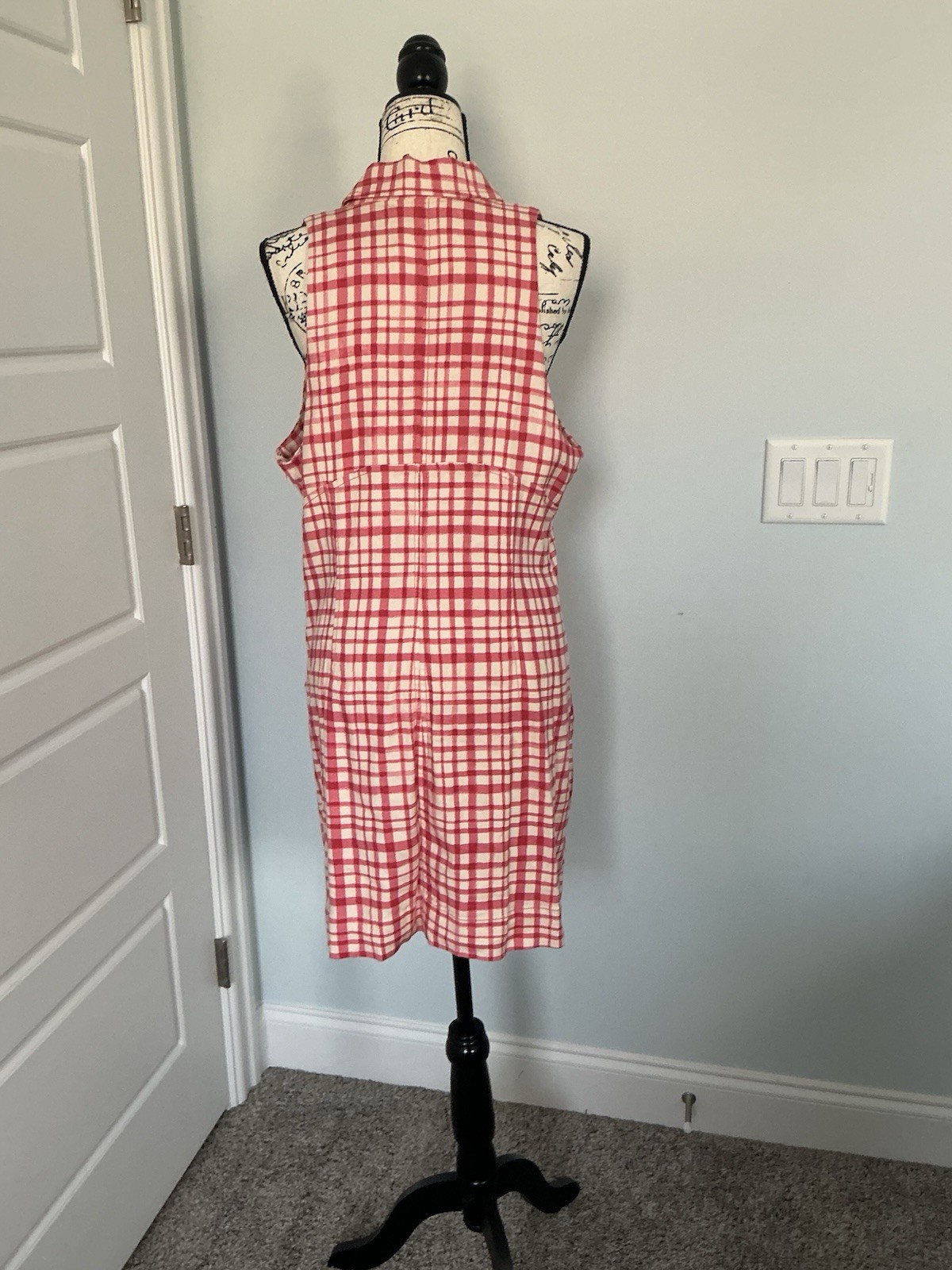 Maeve Pink/White Gingham Collared Shirt Dress Button Front Pockets Lined XL