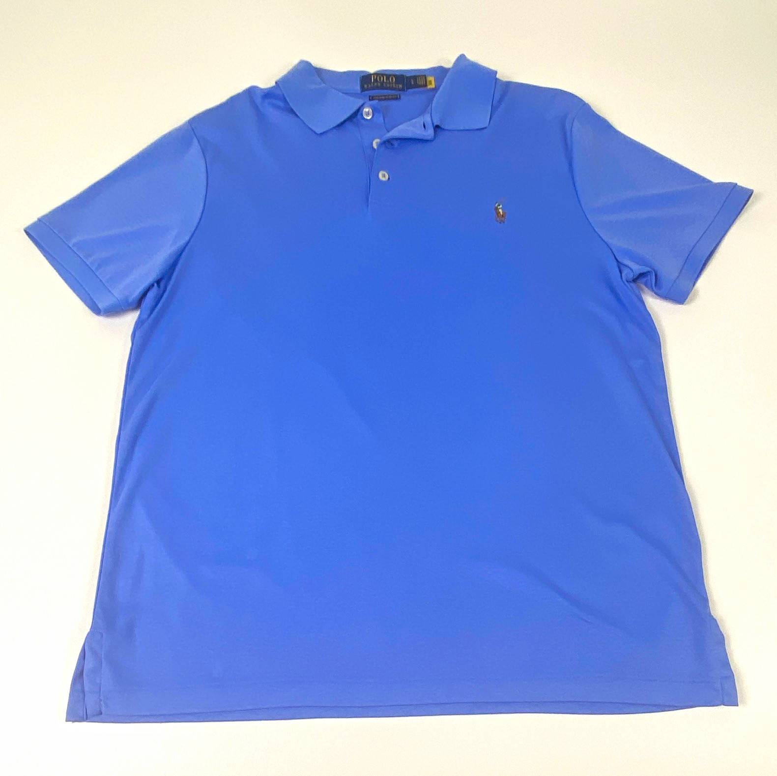 Polo Ralph Lauren Men’s L Blue Solid Cotton Custom Slim Fit Polo Emb Logo