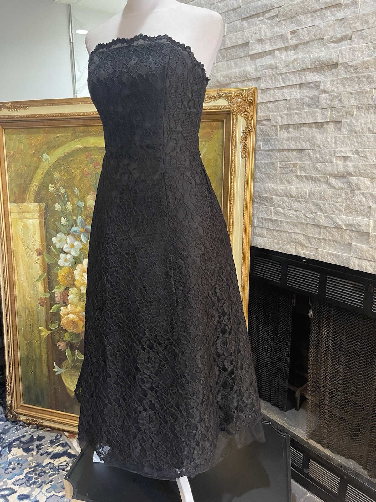 Mori Lee Black Lace Strapless Tea Ballerina Dress Gown Party Size 5/6 Goth Rock