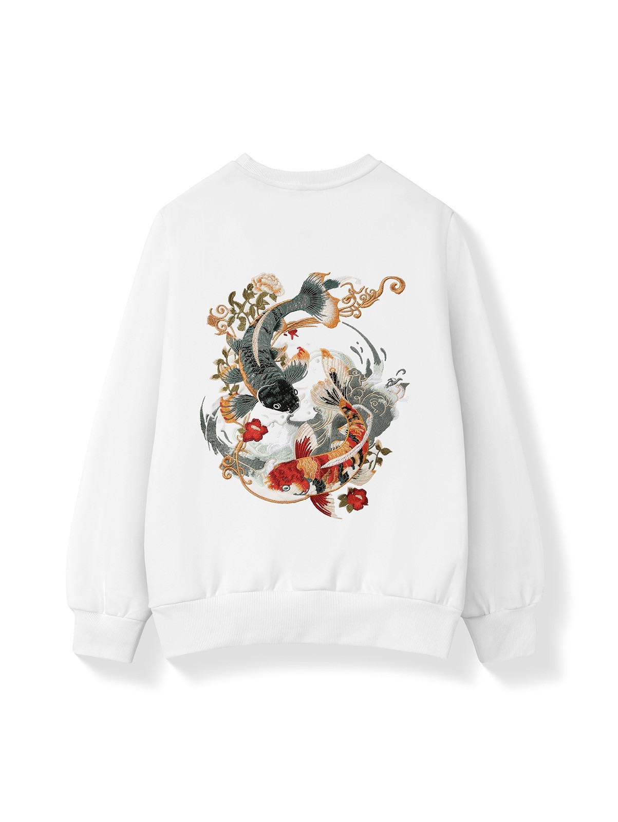 Niepce Men’s Japanese Streetwear Yin-Yang Koi Embroidery Graphic Sweater