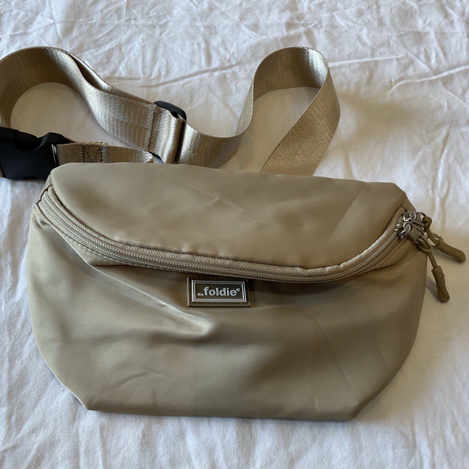 The Foldie Tan Fanny Pack Crossbody Bag RFID Protection Travel Security Vacation