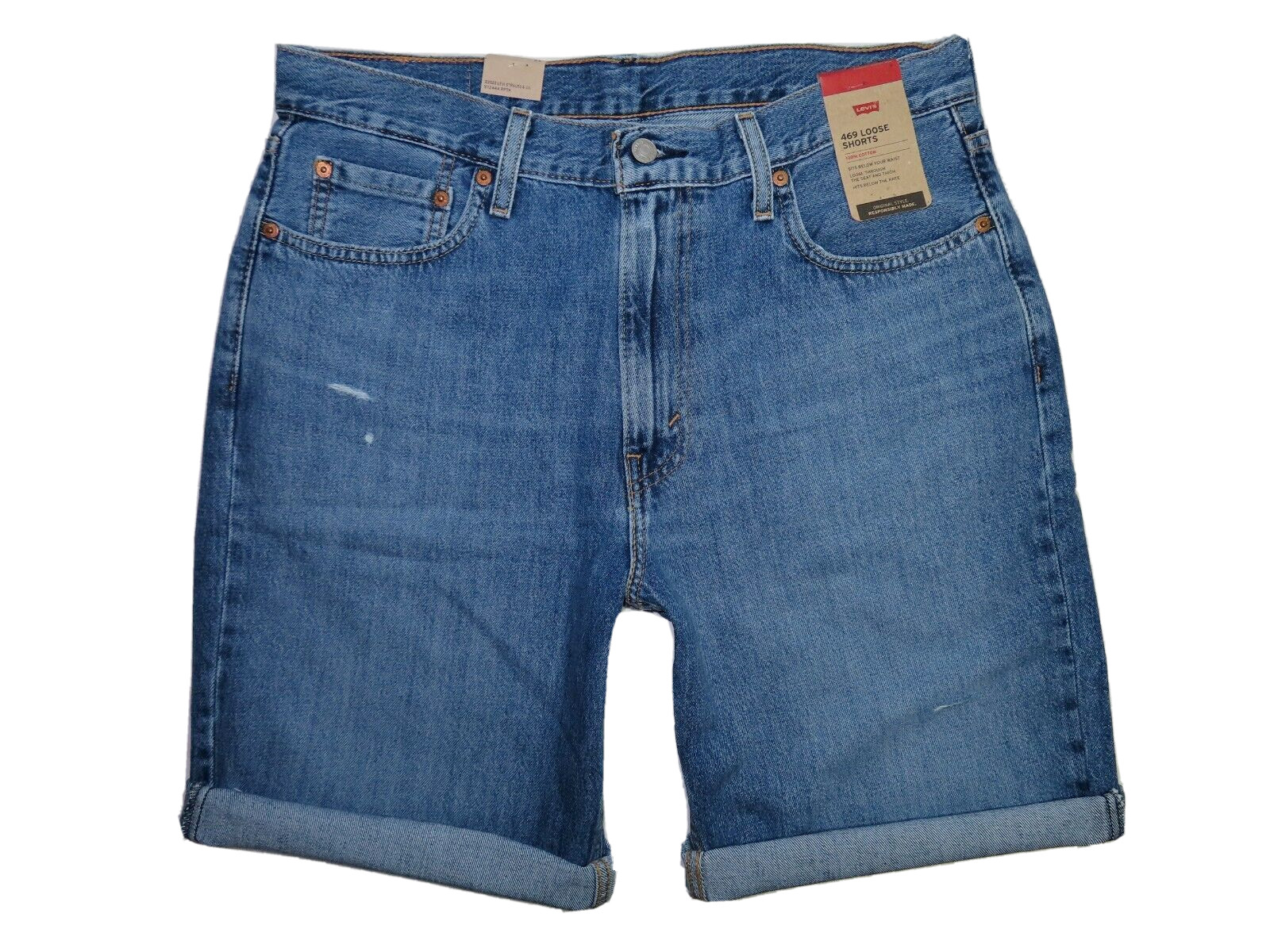 Levi’s 469 Loose Fit Factory Cut-Off Jean Shorts with Holes Medium/Blue NWT