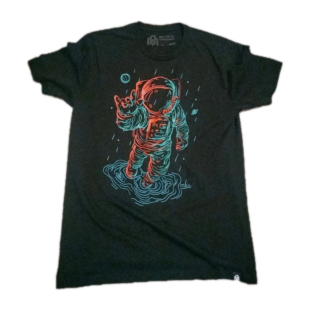 Into the AM Shirt Mens Large Black Neon Love Astronaut Short Sleeve